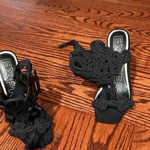 Express Black Women's Heels with Intricate Design